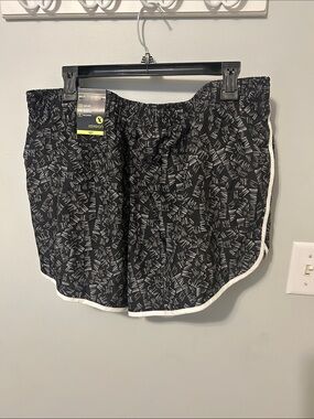 Xersion Black Shorts with White Trim and Dash Print